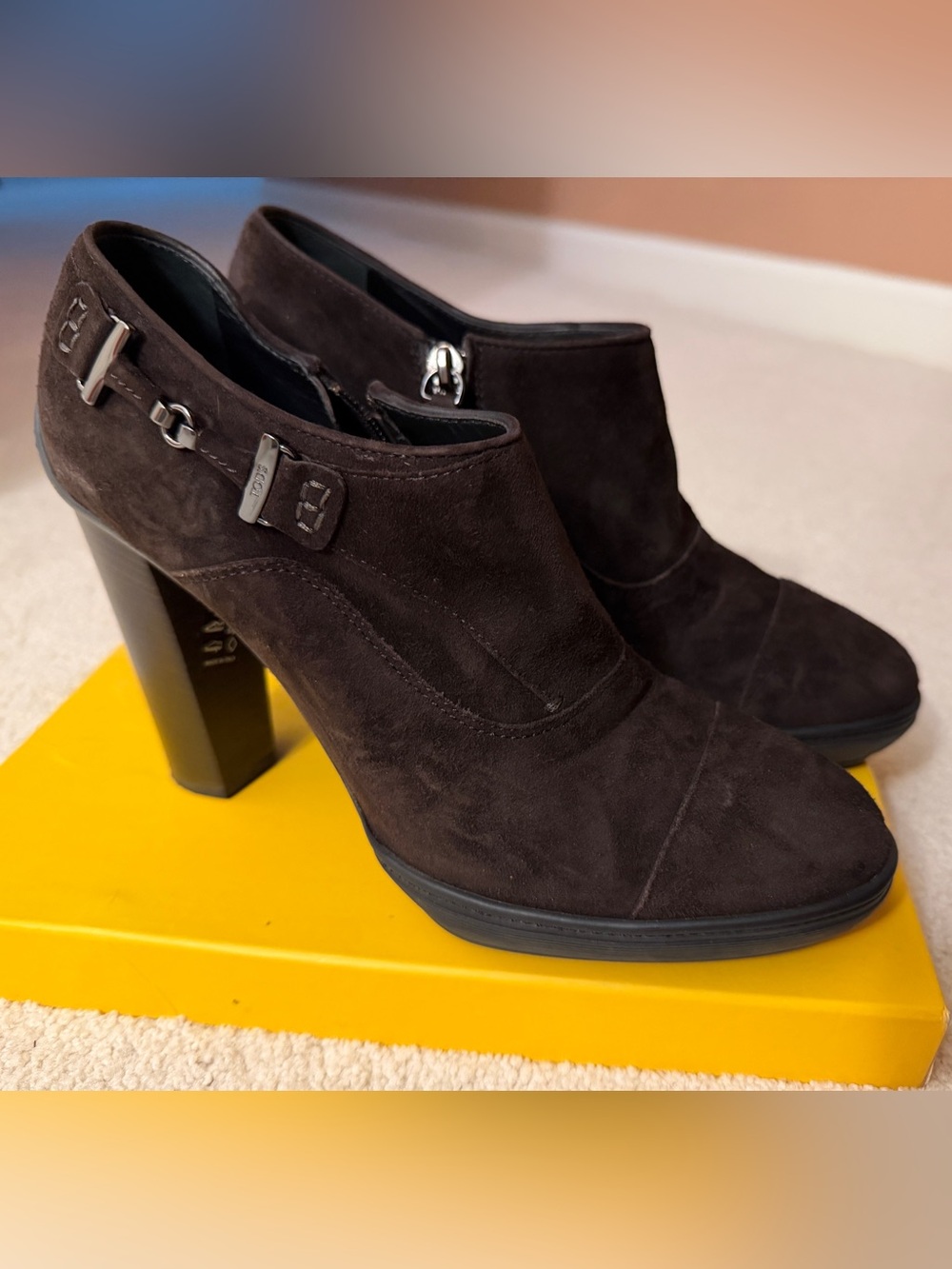 Tod's Dark Brown Suede Ankle Booties with Hardware